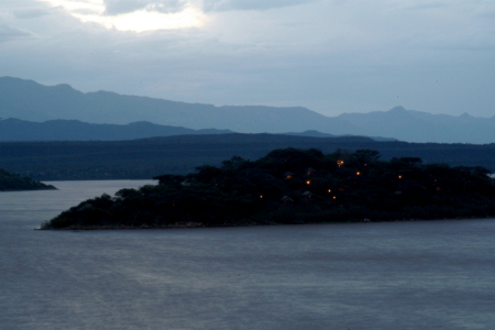 Lodge and island view by night