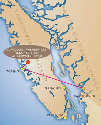 Clayoquot Wilderness Resorts, The Bedwell River Outpost - Location map