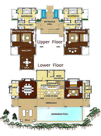 Plan d'une Pool Villa à trois chambres