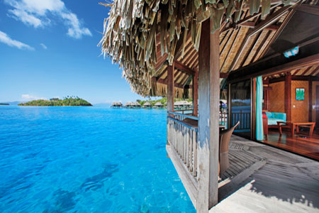 Lagoon view from an overwater luxury bungalow