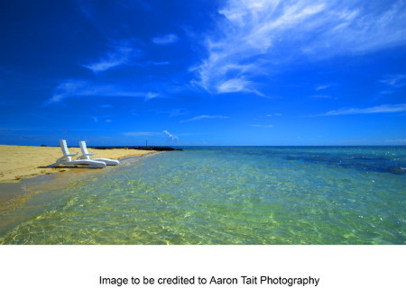 Beach chairs on a private sand beach